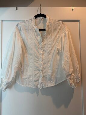 Mango Women's White Ruffled Button-Front Top
